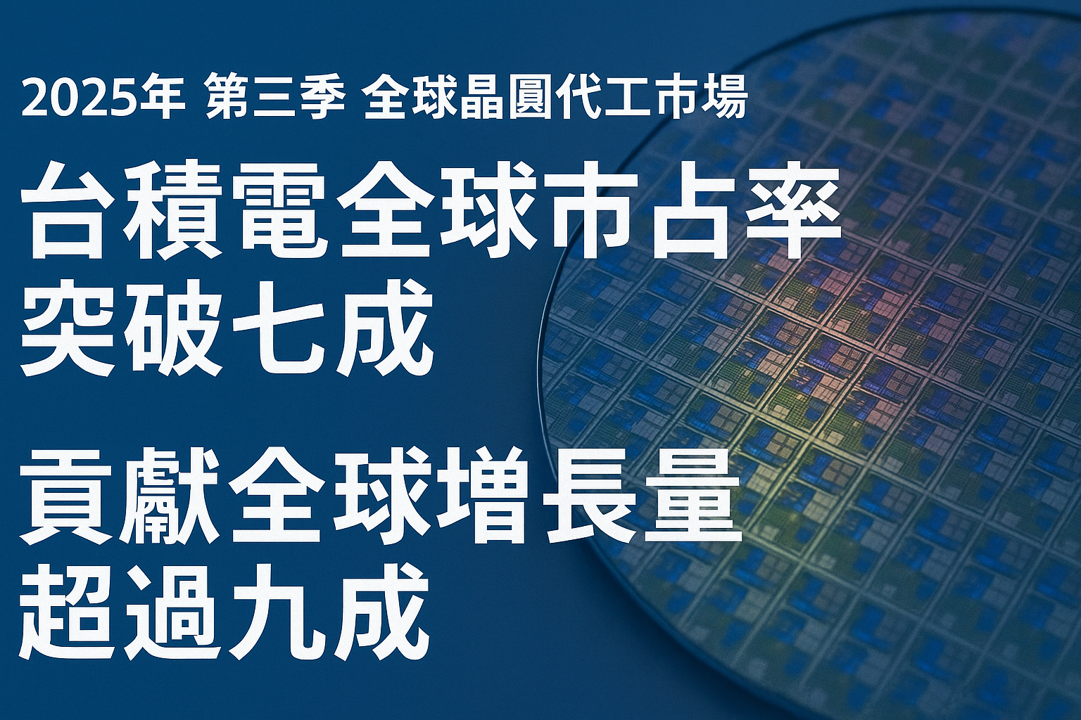 2025 年第三季全球晶圓代工市場：台積電全球市占率突破七成、貢獻全球增長量超過九成