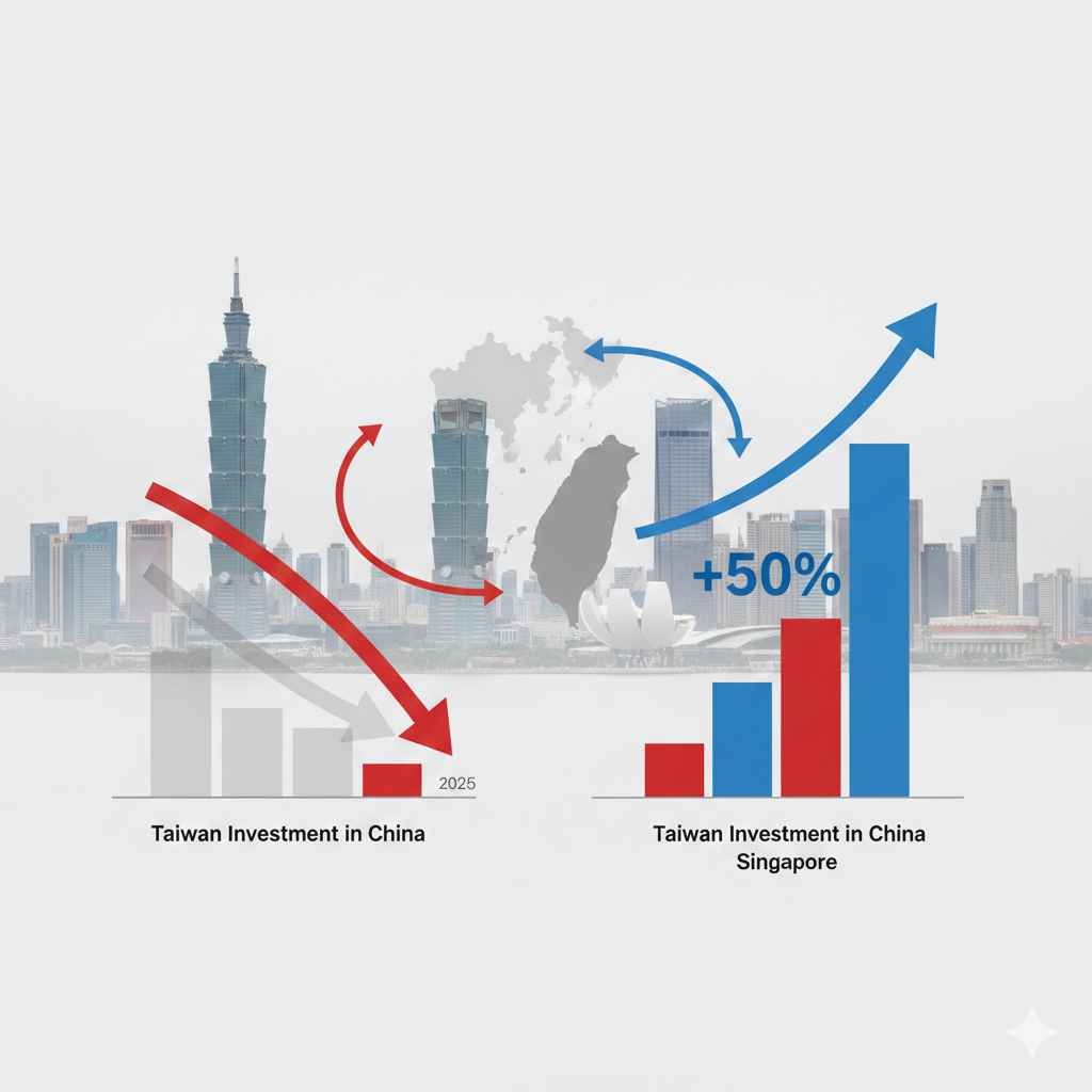 2025年台灣對中國投資比重再創新低，對新加坡投資持續超過對中國投資五成