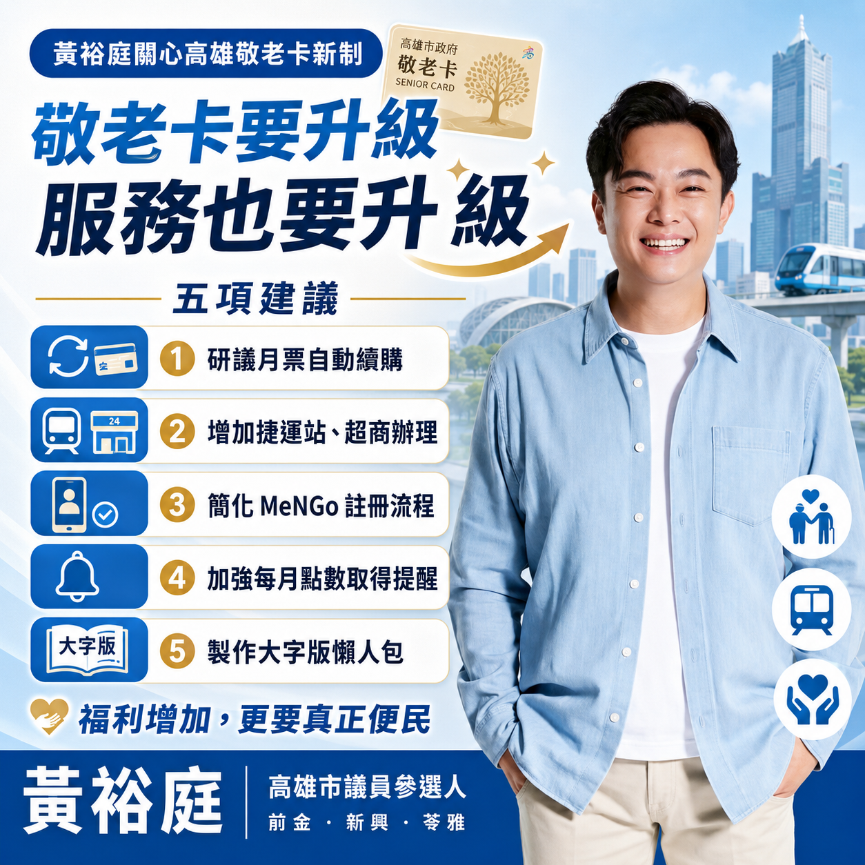 高雄敬老卡新制上路操作不便　黃裕庭籲市府優化流程：福利升級不能讓長輩每月奔波